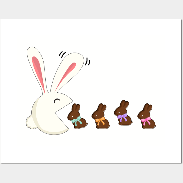 Funny Easter Rabbit Eating Chocolate Easter Bunnies Wall Art by Dibble Dabble Designs